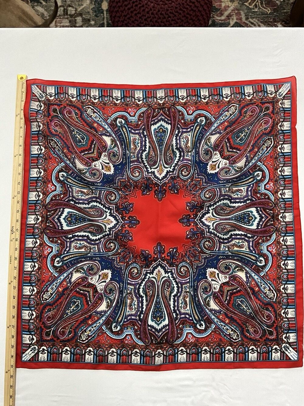 Vibrant Red Paisley Oversized Square Scarf - 33" x 33"